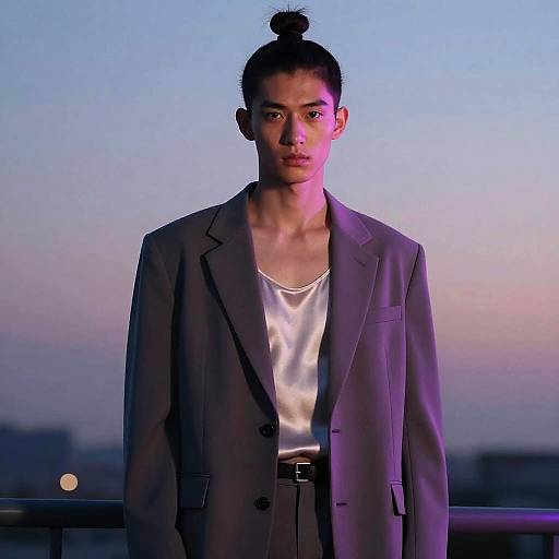 Male Model with Half Knot Hairstyle in Oversized Blazer