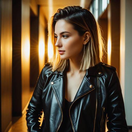 Chic Woman in Leather Jacket at Golden Hour