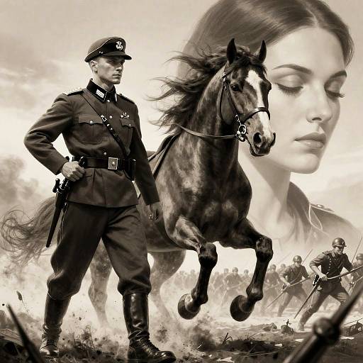 Dramatic Grayscale Battlefield Illustration