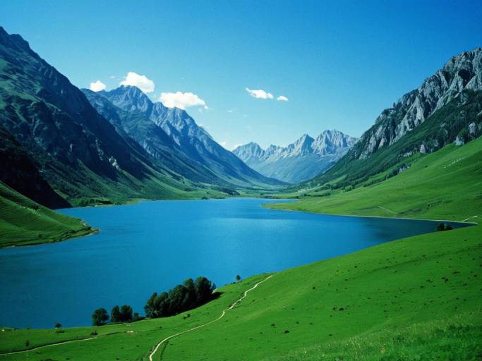 Serene Blue Mountain Lake Wallpaper