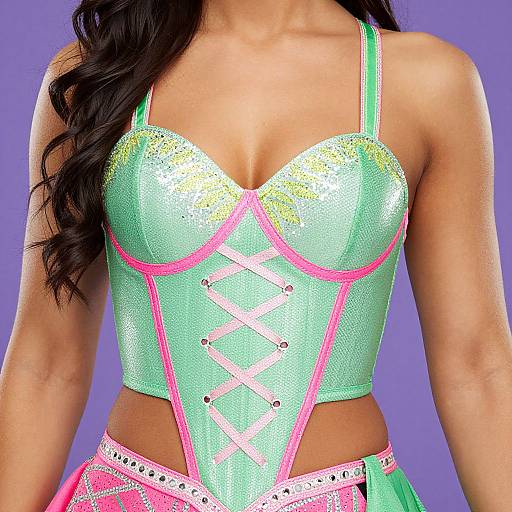 WWE Woman in Green-Pink Corset