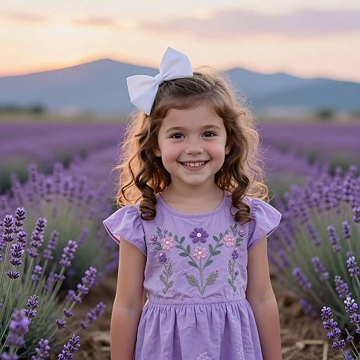 Happy Girl in Lavender Field Sunset