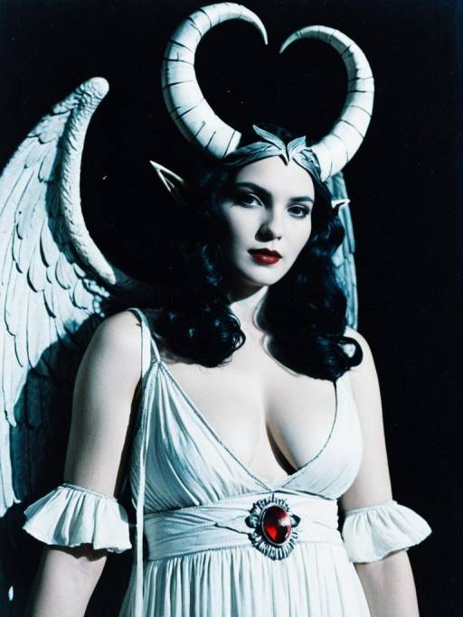 Woman in Lilith Goddess Costume with Horns and Wings