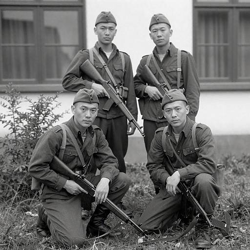 WWII-Era Soldiers in Black-and-White Photograph