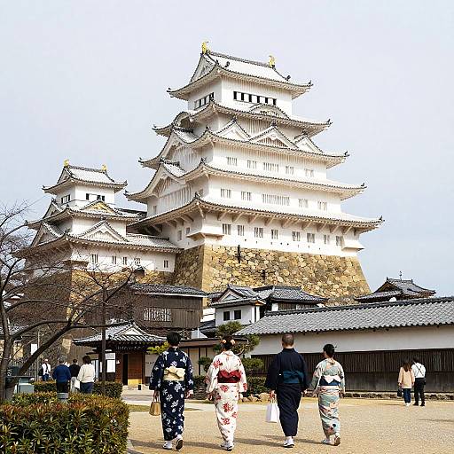 Serene Himeji Castle with Kimono Visitors