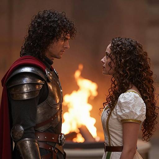 Medieval Couple Facing Each Other by Firelight