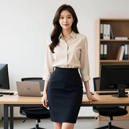 Woman in Beige Office Attire