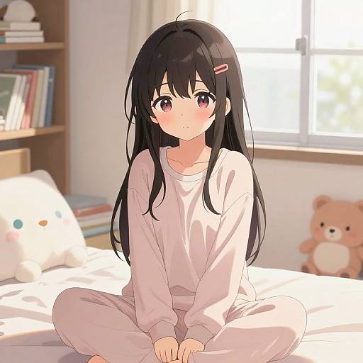 Anime Girl in Cozy Bedroom