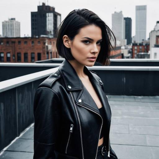 Fashion Model with Sleek Bob Hairstyle on Urban Rooftop