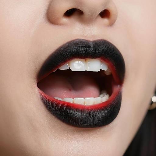 Close-up of Lips with Black Matte and Red Gradient Lipstick