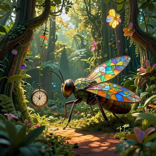 Surreal Insect Perspective in Enigmatic Garden
