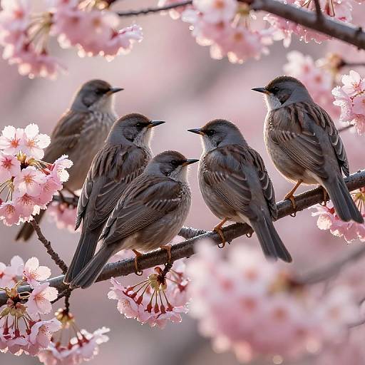 Cherry Blossom Birds at Dawn
