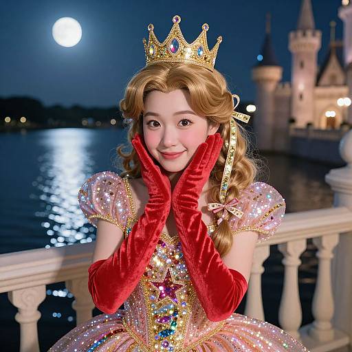Joyful Princess in Glittering Costume
