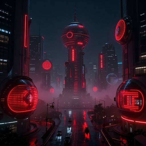 Futuristic Red Neon Cityscape Night