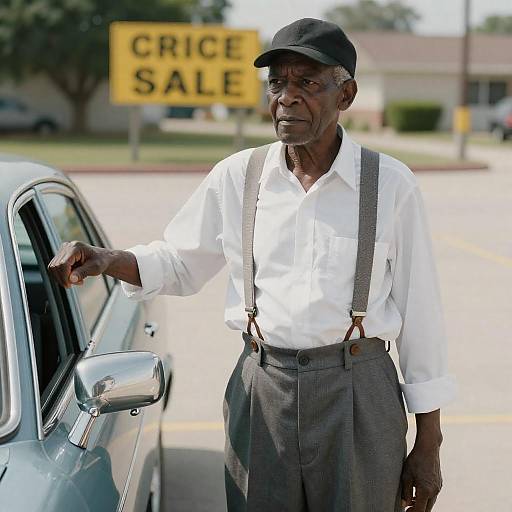 Serious Elderly Man with Vintage Car