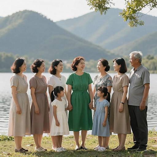 Joyful Family Portrait by the Lake