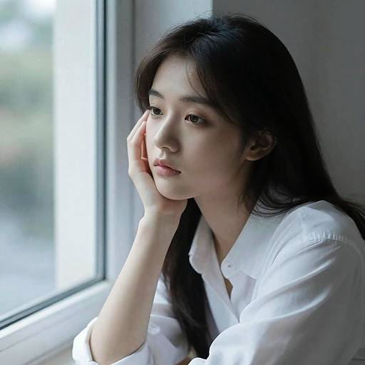 Pensive Young Woman by Window