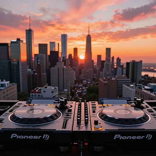 Sunset DJ Setup Over Manhattan Skyline