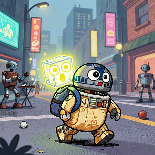 Wood Etching Droid City Scene