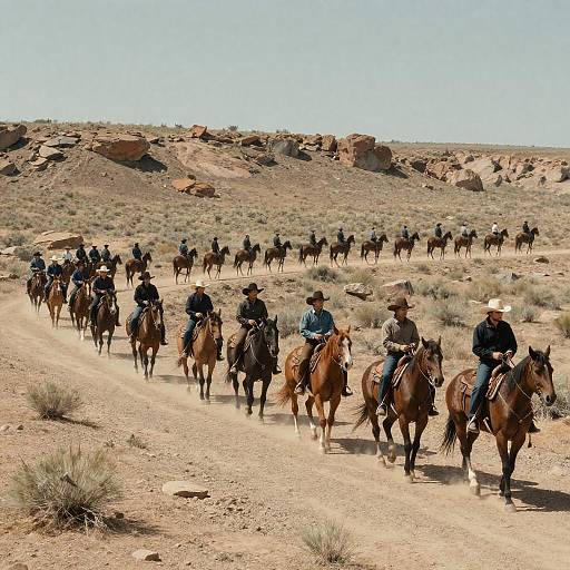 Cowboys Riding in a Sunlit Desert