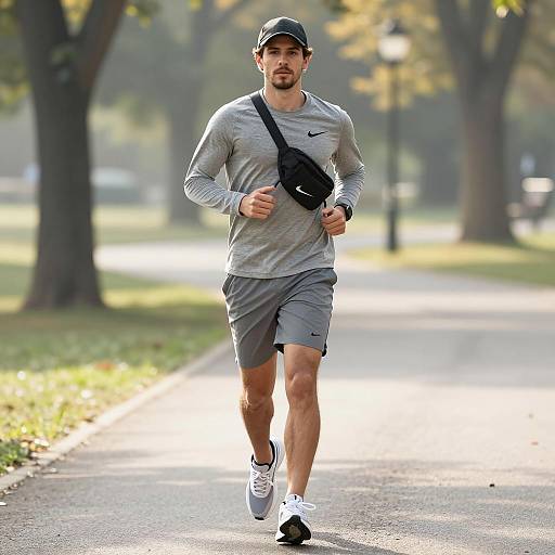 Man Jogging in Gray Nike Athletic Wear