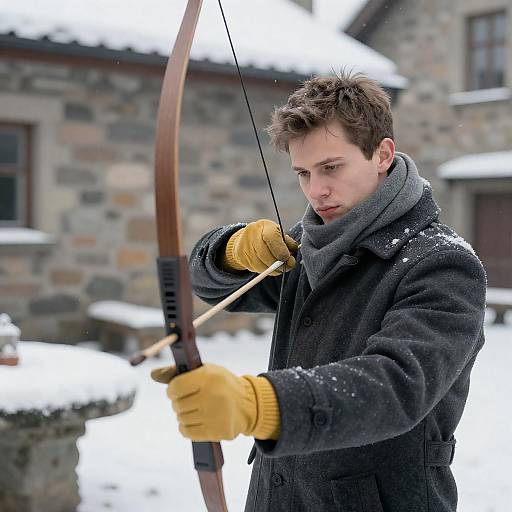 Focused Archer in a Winter Setting