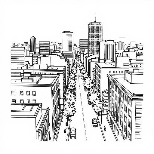 Minimalistic Urban Landscape Outline Art