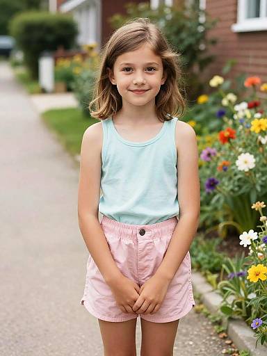 Smiling Girl in Flower Garden