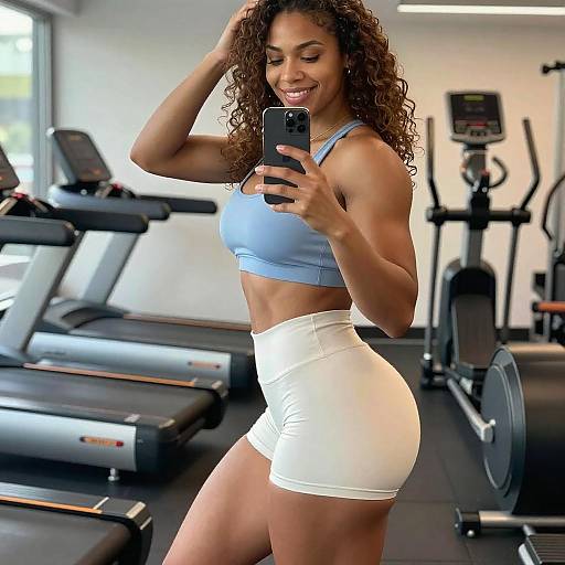 Smiling Fit Woman Gym Selfie