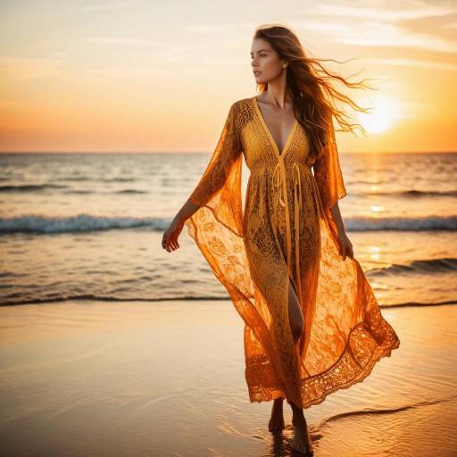 Woman in Lace Beach Cover-up at Sunset
