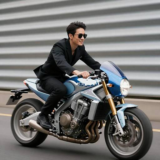 Futuristic Man on High-Speed Motorcycle