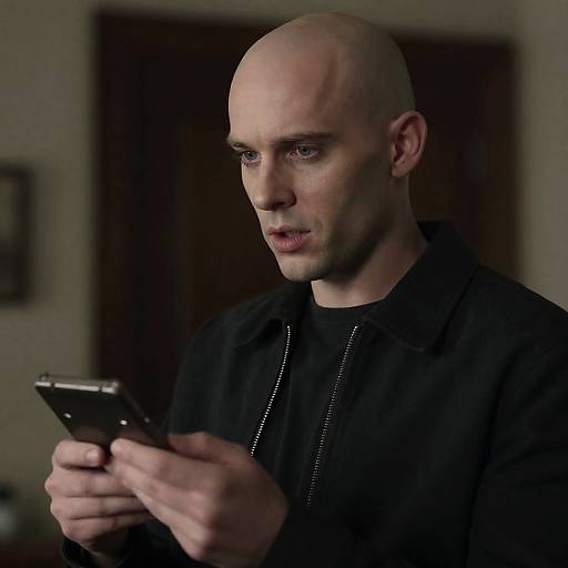 Intense Gaze of the Bald Man