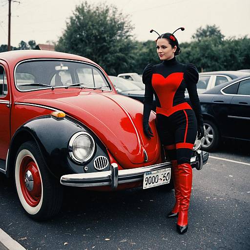 Love Bug Woman with Red Car