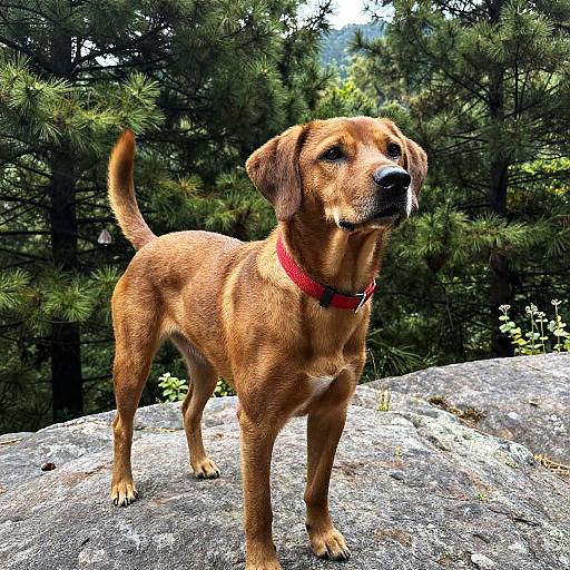 Brown Dog on Rock in Forest