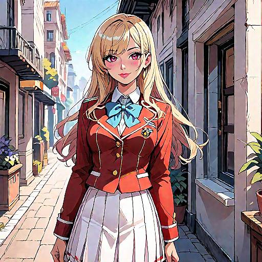 Blonde Anime Girl in School Uniform