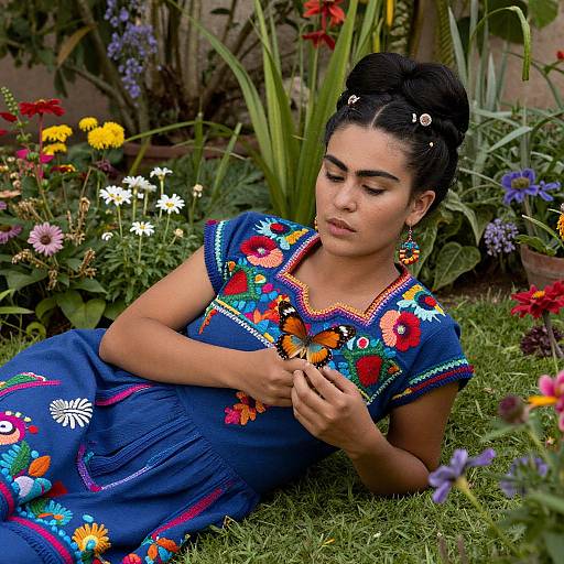 Young Mexican Woman in Vibrant Garden