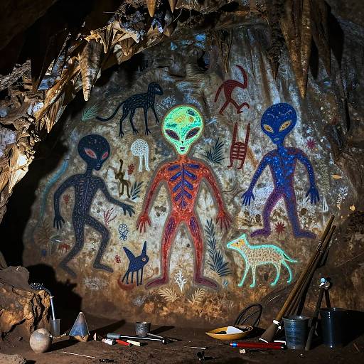 Glowing Alien Cave Drawings