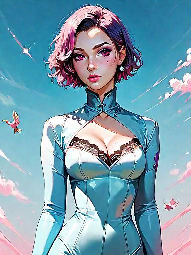 Woman in Chic Satin Bodysuit with Lace Details