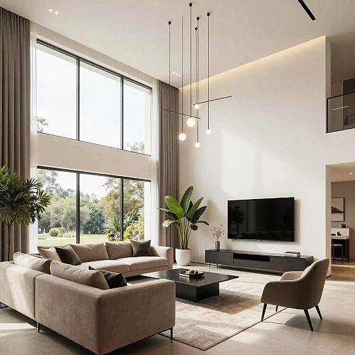 Modern Minimalist Double Height Living Room