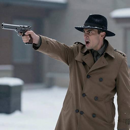 Mysterious Man in Snowy Landscape