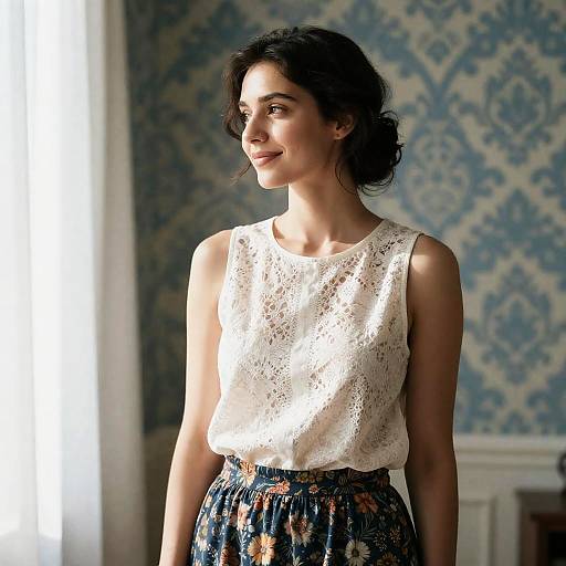 Elegant Woman in Sunlit Floral Setting