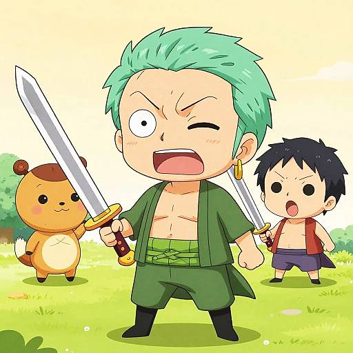 Chibi Zoro in Colorful Anime Worlds