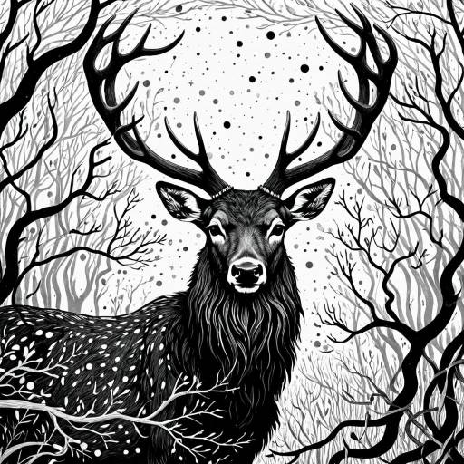 Illustration of Herne the Hunter with Antlers and Vines