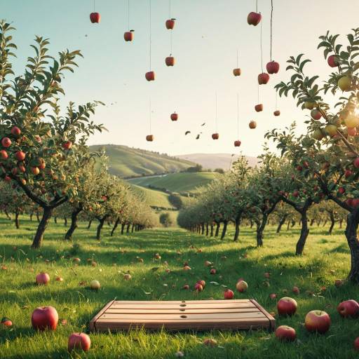 Apple Orchard at Dawn with Hanging Apples
