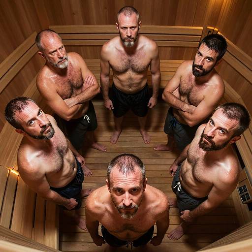 Worm's-Eye View of Men in Sauna