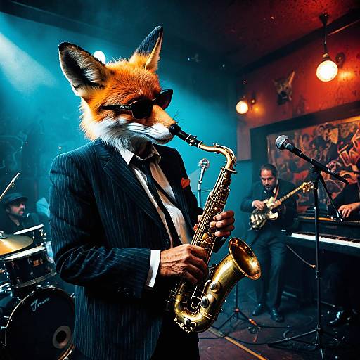 Fox Jazz Musician Playing Saxophone in Nightclub