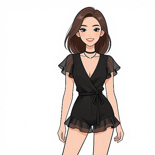 Smiling Woman in Black Romper