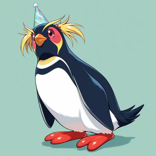 Playful Rockhopper Penguin in Party Mood Playful Rockhopper Penguin in Party Mood