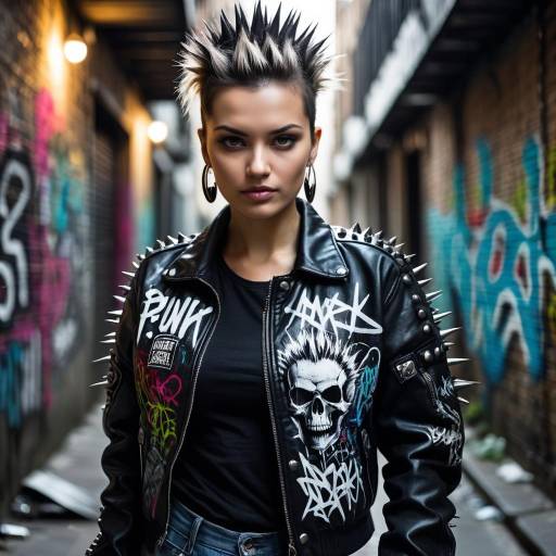 Punk Woman with Spiked Hair and Leather Jacket