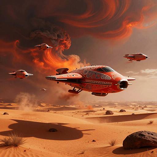 Alien Pyra Fleet Over Blazing Desert